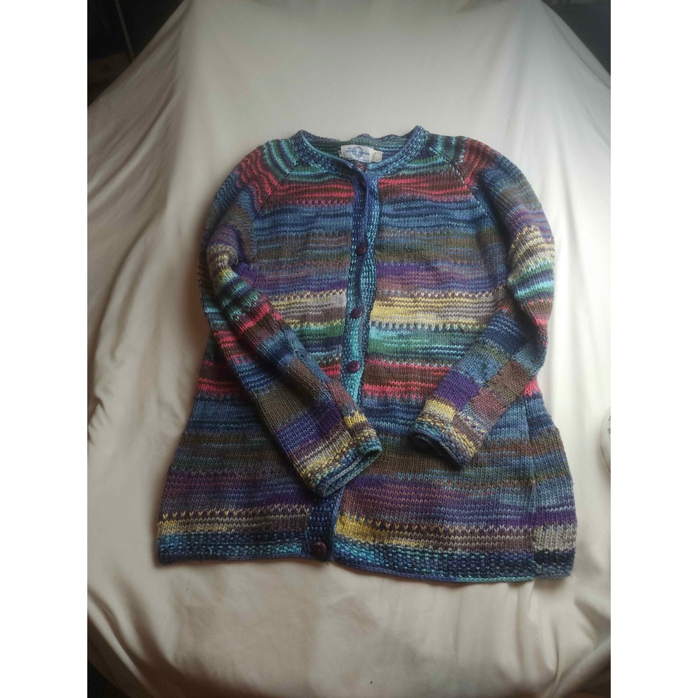 The Sweater Venture Womens XL Multi Color Striped Cotton Knit Cardigan Sweater